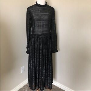 markus lupfer long sleeve midi maxi sheer dress black size small